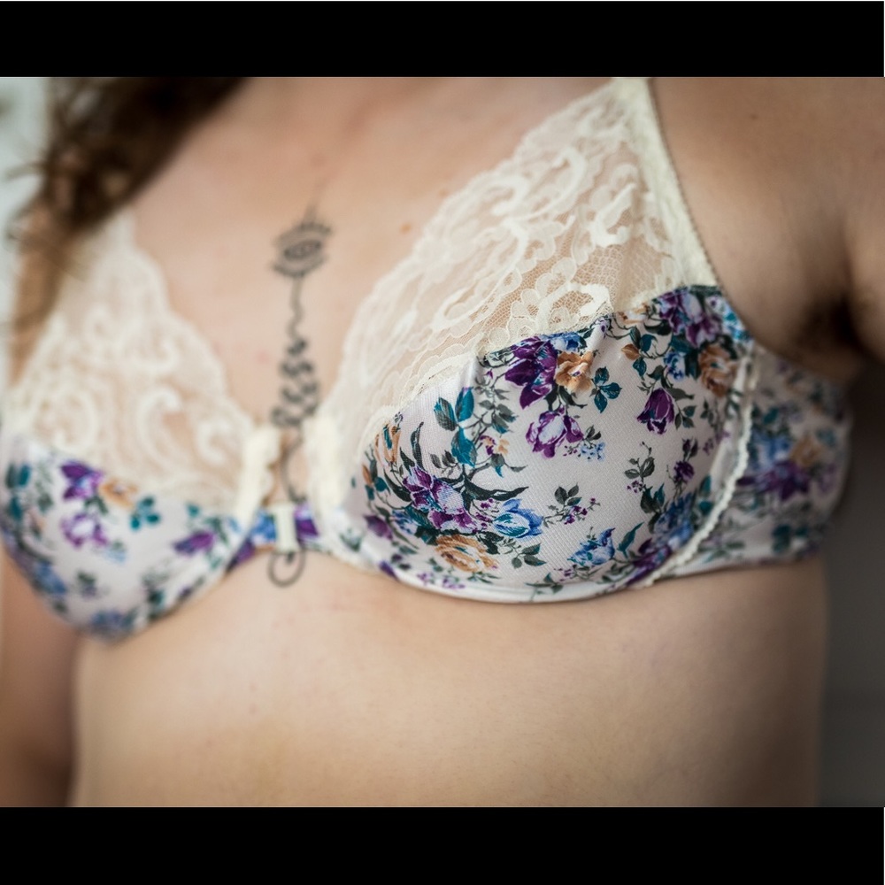 Satin and Lace Vintage Floral Bra